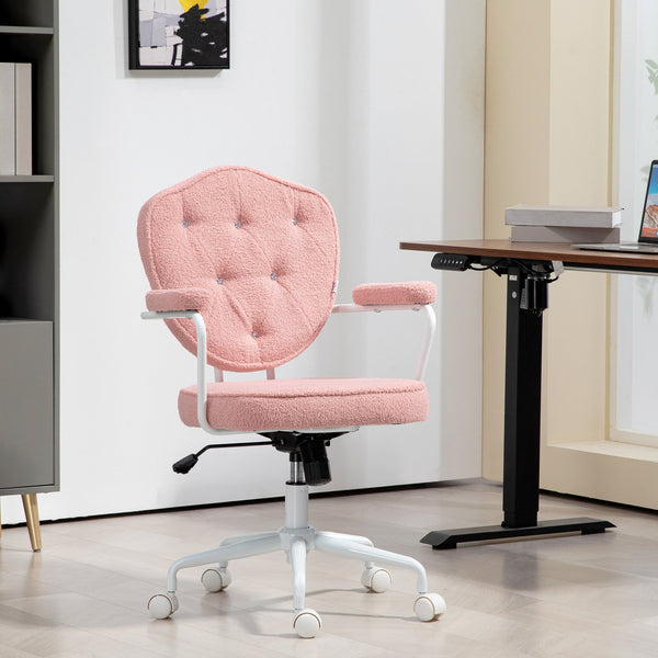 English Elm Homcom Plush Pink Swivel Chair With Teddy Bear Fleece, Rhinestone Accents For Cozy Home Office Comfort W2225P250013