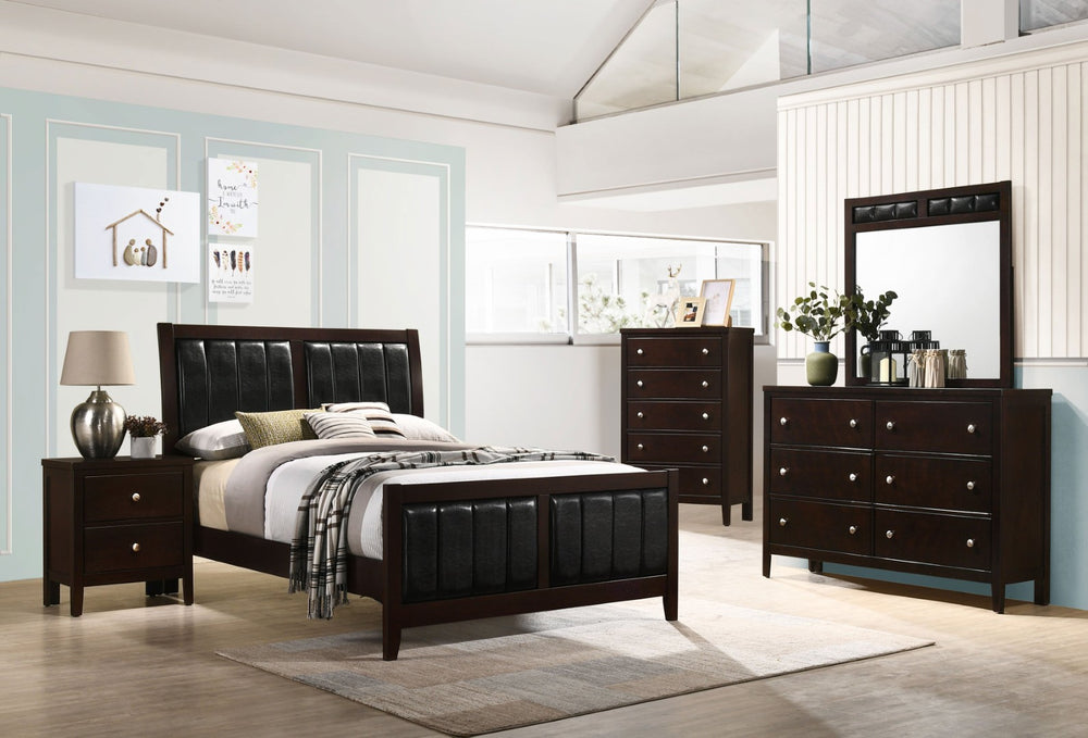 English Elm Werner Full Bedroom Set with Leatherette Accents in Warm Cappuccino Wood Finish B062S00771