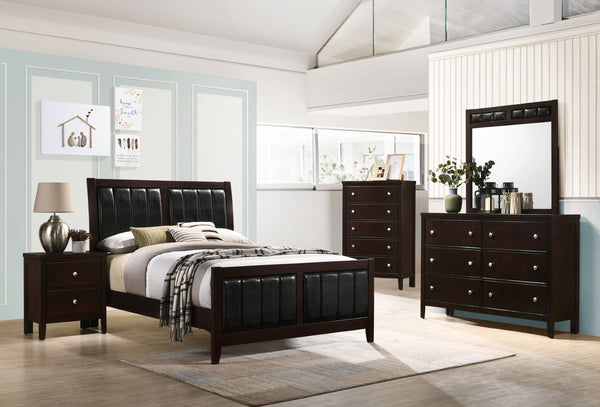 English Elm Werner Full Bedroom Set with Leatherette Accents in Warm Cappuccino Wood Finish B062S00771