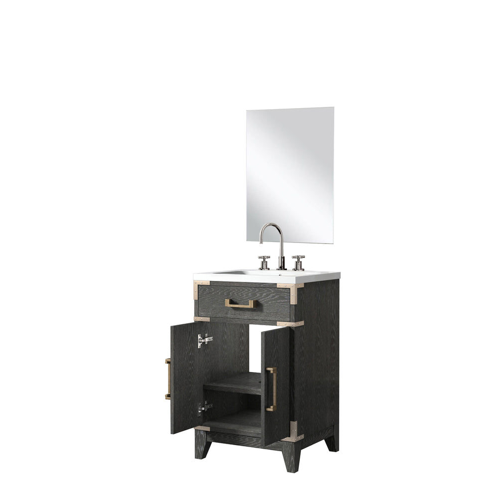 English Elm Black Oak Single Bath Vanity Set With Acrylic Top, Chrome Faucet & 18" Mirror For Small Spaces B2731S02214