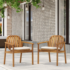 English Elm Christopher Knight Home® - Meja Teak+ Beige Dining Chair Set of 2 with Eucalyptus Legs, Vertical Slat Back & Beige Cushions N775P282728T