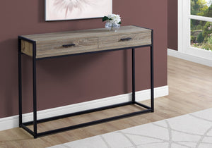 English Elm Accent Table with Storage Drawer and Glass Shelf, Modern Metal Frame End Table for Living Room Bedroom taupe 50 L x 15 W x 6 H B2710P219319