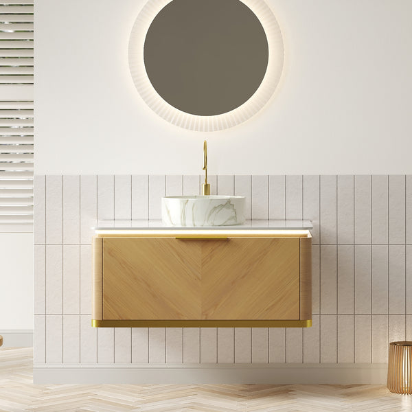 English Elm Dipa 36" Modern Floating Bathroom Vanity & Vessel Sink With Gold Accents, Soft-Close Drawer & Led Light W2615S00487