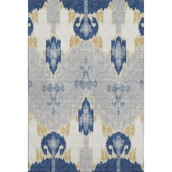 HomeRoots 9' X 12' Ikat Area Rug in Navy Blue, Gold & Ivory - Washable, UV Protected & Stain Resistant! 663004