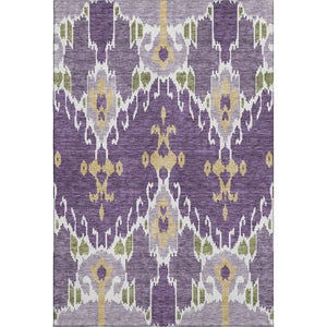 HomeRoots 5' X 8' Ikat Area Rug in Purple, Gold & Ivory – Washable, UV Protected, Kid & Pet Friendly Design! 663019
