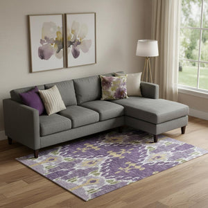 HomeRoots 9' X 12' Ikat Area Rug in Purple, Gold & Ivory – Washable, UV Protected, Stylish & Durable for High Traffic Areas 663022