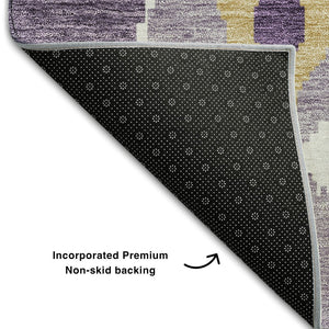 HomeRoots 10' X 14' Ikat Area Rug in Purple, Gold & Ivory – Washable, UV Protected, Durable & Stylish Accent 663023