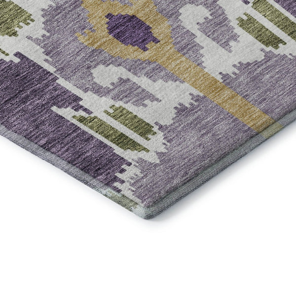 HomeRoots 10' X 14' Ikat Area Rug in Purple, Gold & Ivory – Washable, UV Protected, Durable & Stylish Accent 663023