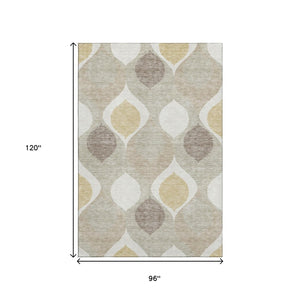 HomeRoots 8' X 10' Beige Ivory Gold Ogee Area Rug - Washable, UV Protected, Durable & Stylish for Any Space 663039