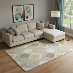 HomeRoots 8' X 10' Beige Ivory Gold Ogee Area Rug - Washable, UV Protected, Durable & Stylish for Any Space 663039