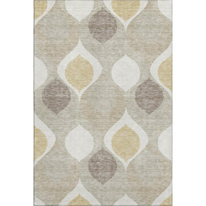 HomeRoots 8' X 10' Beige Ivory Gold Ogee Area Rug - Washable, UV Protected, Durable & Stylish for Any Space 663039
