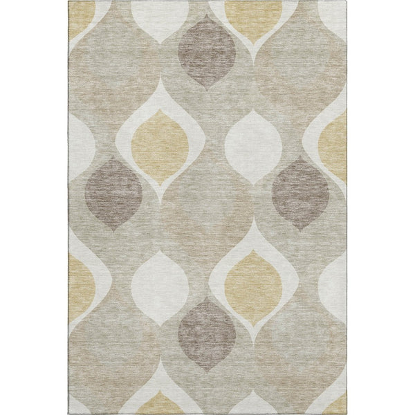 HomeRoots 8' X 10' Beige Ivory Gold Ogee Area Rug - Washable, UV Protected, Durable & Stylish for Any Space 663039