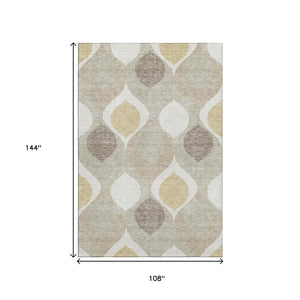 HomeRoots 9' X 12' Elegant Beige Ivory Gold Ogee Area Rug - Washable, UV-Protected, Perfect for Busy Homes 663040