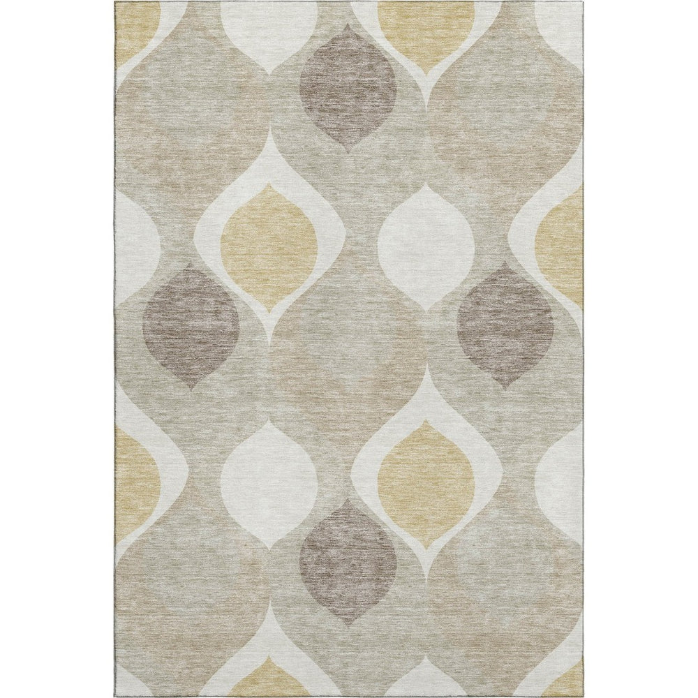 HomeRoots 9' X 12' Elegant Beige Ivory Gold Ogee Area Rug - Washable, UV-Protected, Perfect for Busy Homes 663040