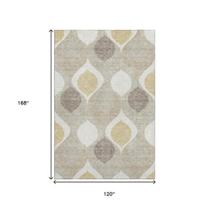 HomeRoots 10' Ogee Area Rug in Beige, Ivory & Gold - Washable, UV-Protected, Durable Design for Large Spaces 663041