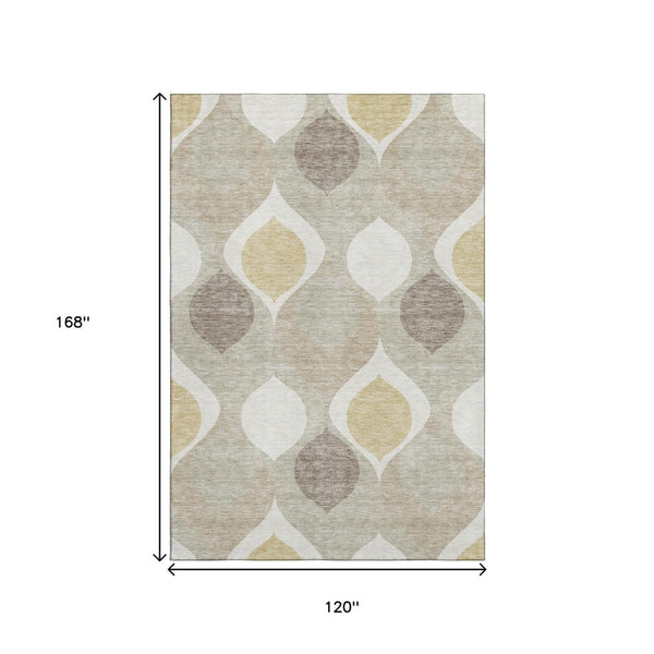 HomeRoots 10' Ogee Area Rug in Beige, Ivory & Gold - Washable, UV-Protected, Durable Design for Large Spaces 663041