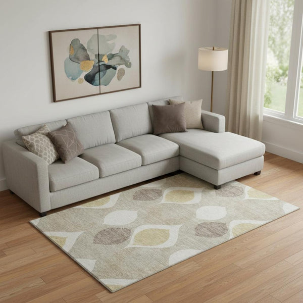 HomeRoots 10' Ogee Area Rug in Beige, Ivory & Gold - Washable, UV-Protected, Durable Design for Large Spaces 663041