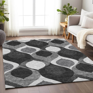 HomeRoots 5' X 8' Black And Silver Ogee Area Rug - Stylish, Washable, UV-Protected for Homes with Kids & Pets 663043