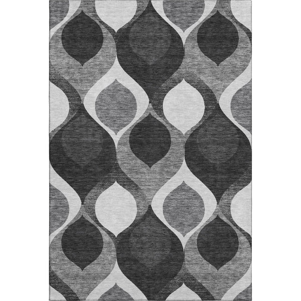 HomeRoots 5' X 8' Black And Silver Ogee Area Rug - Stylish, Washable, UV-Protected for Homes with Kids & Pets 663043