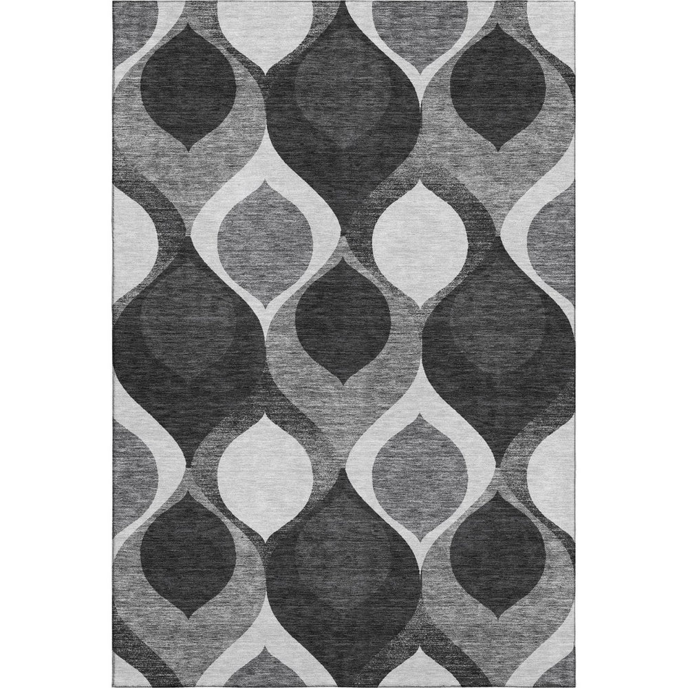 HomeRoots 8' X 10' Black And Silver Ogee Area Rug – Stylish, Washable, UV-Protected for Homes with Kids & Pets 663045