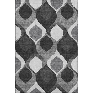 HomeRoots 9' X 12' Elegant Black & Silver Ogee Area Rug – Washable, UV Protected, Perfect for High-Traffic Spaces 663046