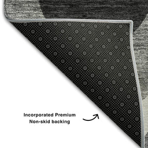HomeRoots 9' X 12' Elegant Black & Silver Ogee Area Rug – Washable, UV Protected, Perfect for High-Traffic Spaces 663046