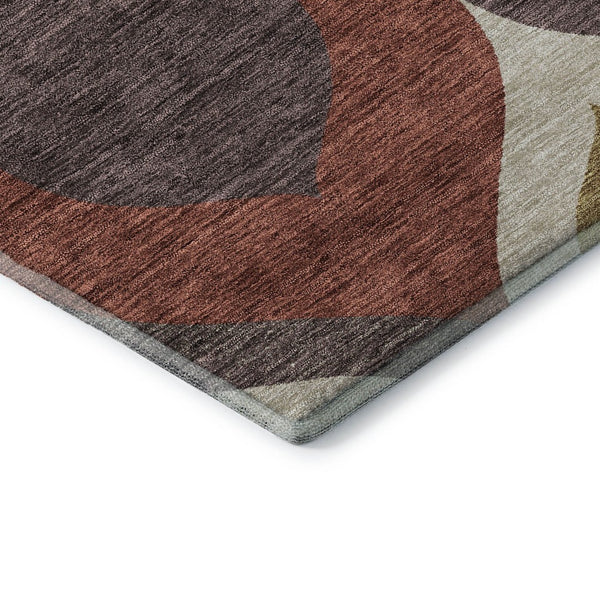 HomeRoots 5' Ogee Washable Area Rug in Brown, Rust & Teal – UV Protected, Stain Resistant, Durable Style Upgrade! 663049
