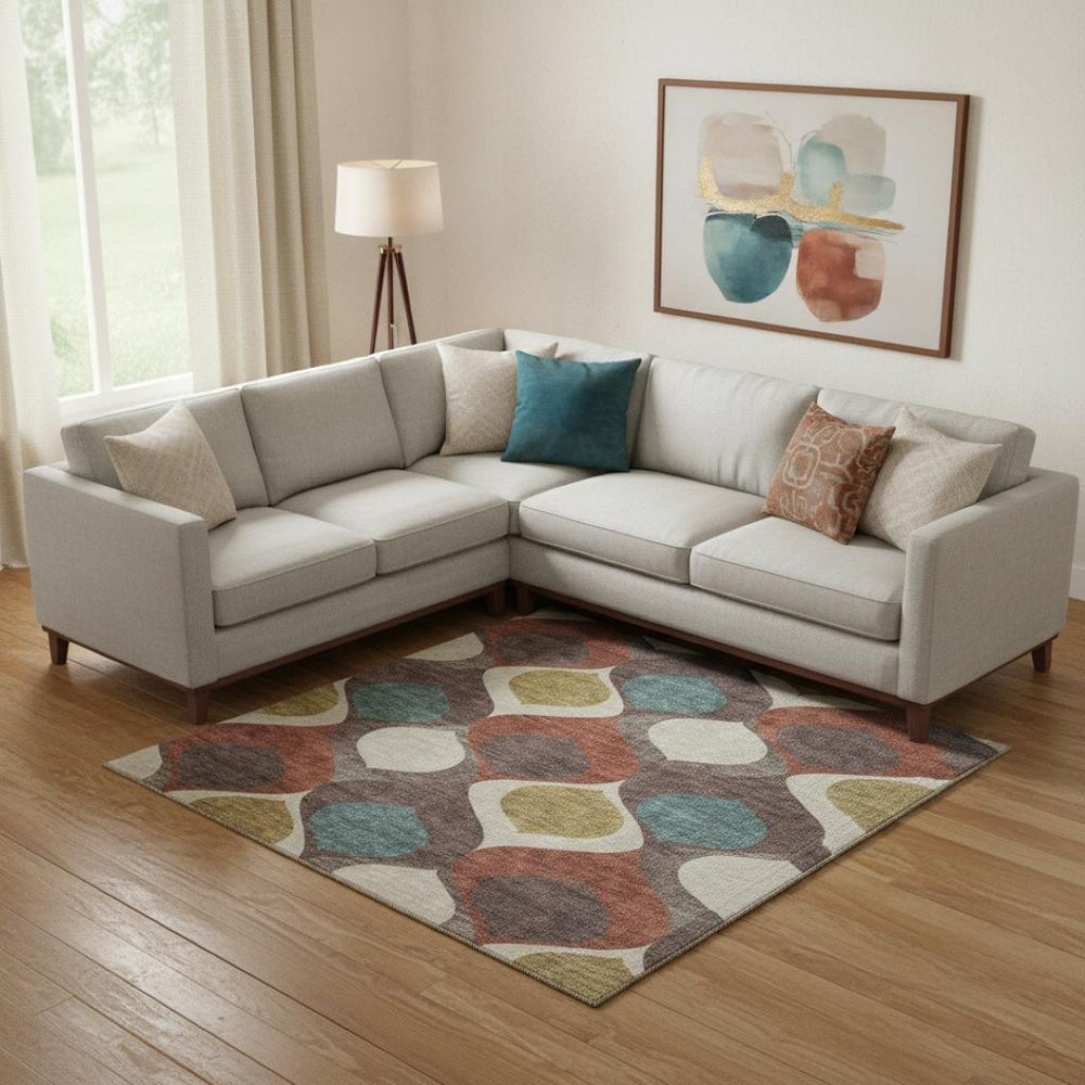 HomeRoots 8' X 10' Brown, Rust & Teal Ogee Washable Area Rug – Durable, UV-Protected, Pet-Friendly Comfort! 663051