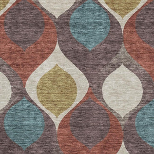 HomeRoots 8' X 10' Brown, Rust & Teal Ogee Washable Area Rug – Durable, UV-Protected, Pet-Friendly Comfort! 663051