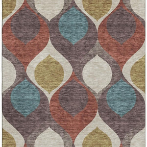 HomeRoots 8' X 10' Brown, Rust & Teal Ogee Washable Area Rug – Durable, UV-Protected, Pet-Friendly Comfort! 663051
