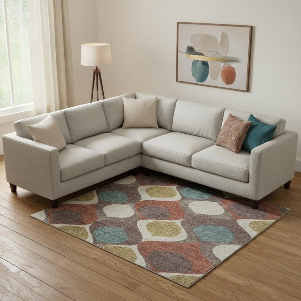 HomeRoots 9' X 12' Ogee Washable Area Rug in Brown, Rust, and Teal – Durable, Stain Resistant, UV Protected Design 663052