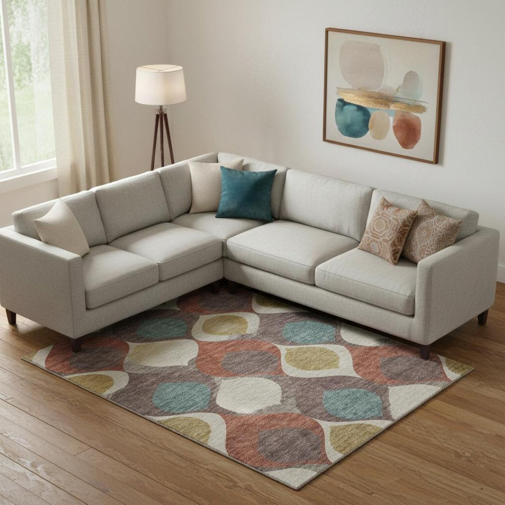 HomeRoots 10' Ogee Area Rug in Brown, Rust & Teal - Washable, UV-Protected, Stain-Resistant & Durable Design 663053