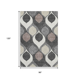HomeRoots 8' X 10' Ogee Patterned Washable Area Rug in Gray, Ivory & Beige - Durable, UV Protected & Stylish 663063