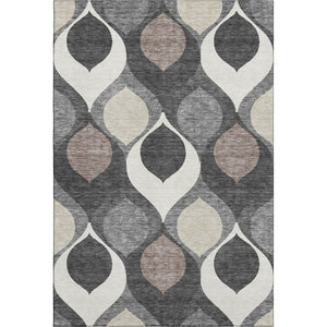 HomeRoots 8' X 10' Ogee Patterned Washable Area Rug in Gray, Ivory & Beige - Durable, UV Protected & Stylish 663063