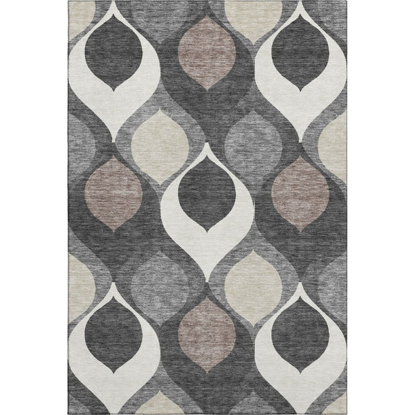HomeRoots 8' X 10' Ogee Patterned Washable Area Rug in Gray, Ivory & Beige - Durable, UV Protected & Stylish 663063
