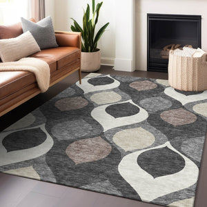 HomeRoots 8' X 10' Ogee Patterned Washable Area Rug in Gray, Ivory & Beige - Durable, UV Protected & Stylish 663063