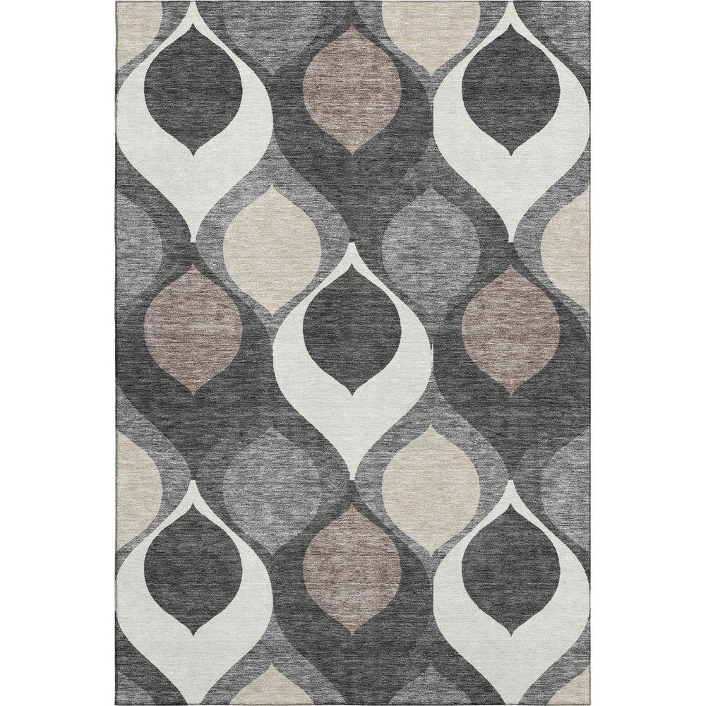 HomeRoots 9' X 12' Gray Ivory Beige Ogee Area Rug - Durable, Washable, UV Protected for Homes with Kids & Pets 663064
