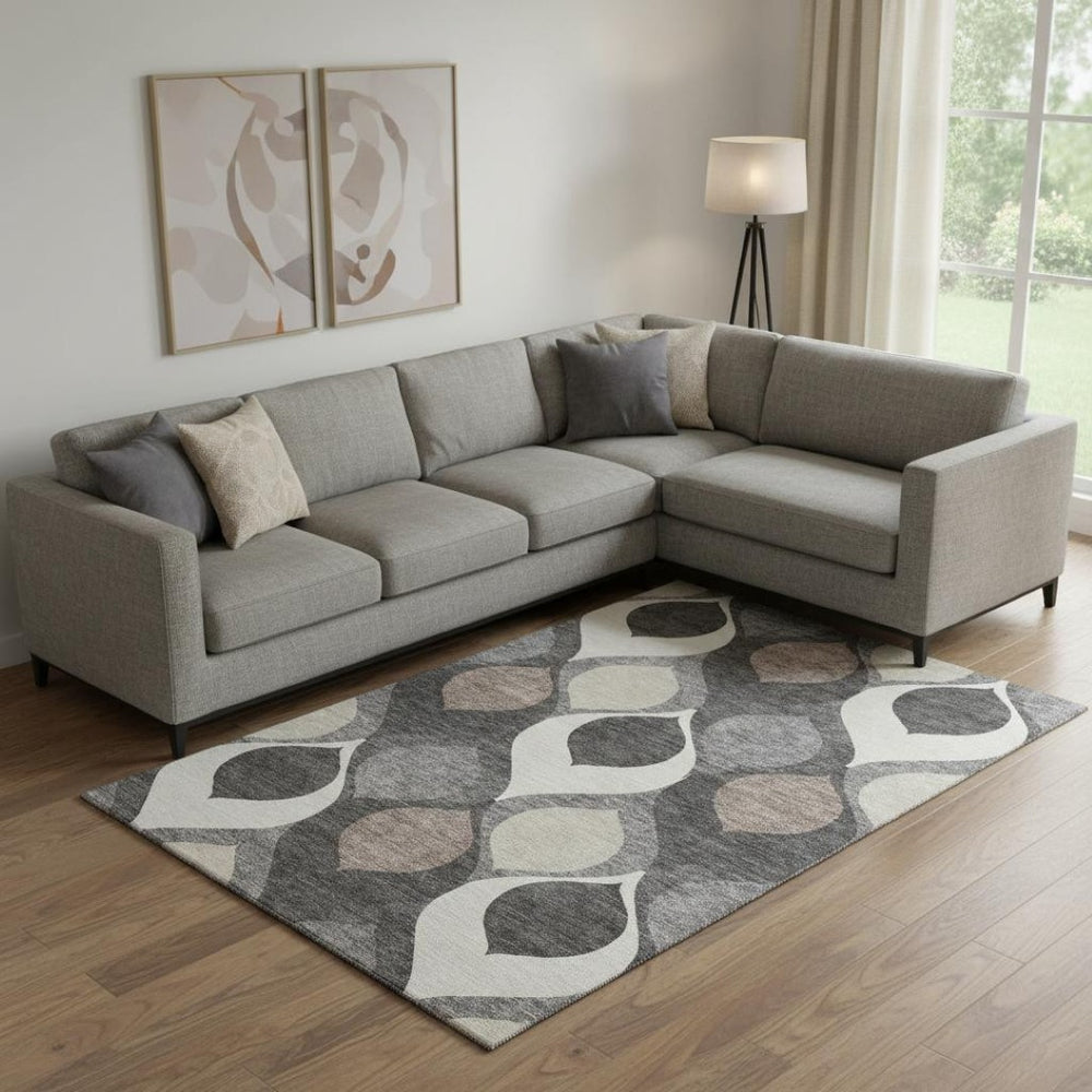 HomeRoots 10' X 14' Gray Ivory Beige Ogee Washable Area Rug with UV Protection, Stain Resistance & Style 663065