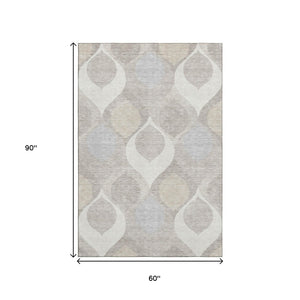 HomeRoots 5' X 8' Ivory Beige and Gray Ogee Washable Area Rug - Durable, Stylish, Fade-Resistant for Families 663067