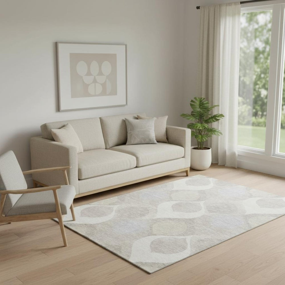 HomeRoots 5' X 8' Ivory Beige and Gray Ogee Washable Area Rug - Durable, Stylish, Fade-Resistant for Families 663067