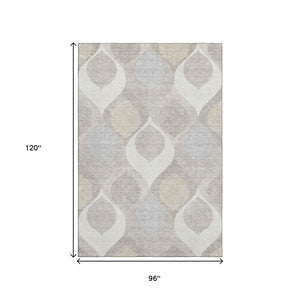 HomeRoots 8' X 10' Elegant Ivory Beige & Gray Ogee Washable Area Rug with UV Protection & Stain Resistance 663069
