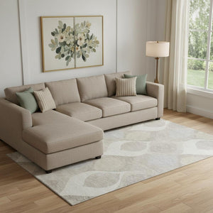 HomeRoots 8' X 10' Elegant Ivory Beige & Gray Ogee Washable Area Rug with UV Protection & Stain Resistance 663069