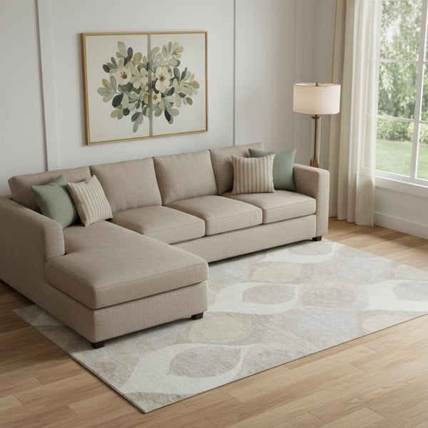 HomeRoots 8' X 10' Elegant Ivory Beige & Gray Ogee Washable Area Rug with UV Protection & Stain Resistance 663069