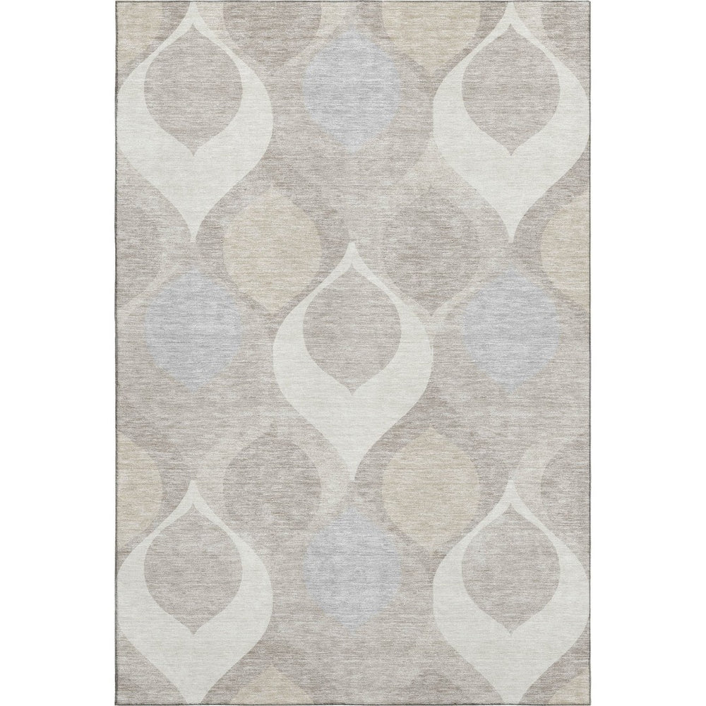 HomeRoots 8' X 10' Elegant Ivory Beige & Gray Ogee Washable Area Rug with UV Protection & Stain Resistance 663069