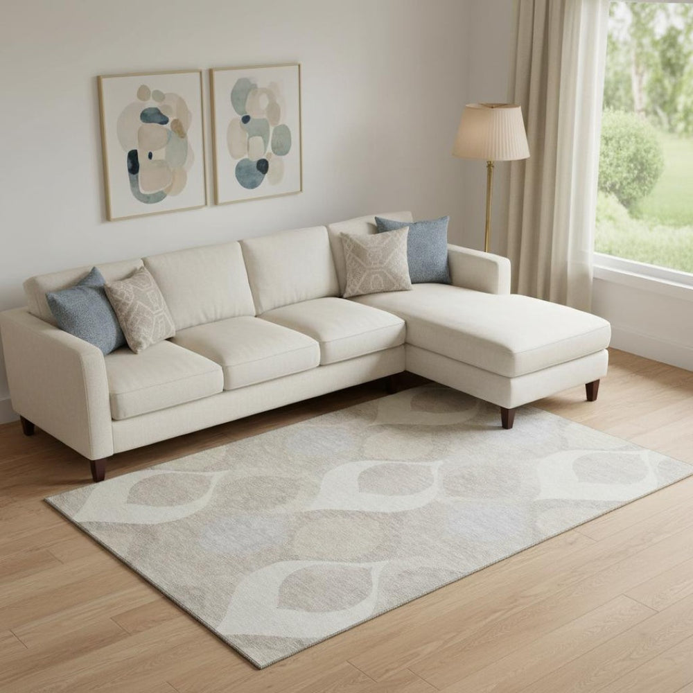 HomeRoots 10' X 14' Elegant Ivory Beige and Gray Ogee Area Rug – Washable, Stain-Resistant, UV Protected Design 663071