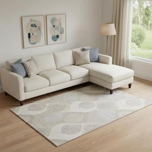 HomeRoots 10' X 14' Elegant Ivory Beige and Gray Ogee Area Rug – Washable, Stain-Resistant, UV Protected Design 663071
