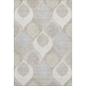 HomeRoots 10' X 14' Elegant Ivory Beige and Gray Ogee Area Rug – Washable, Stain-Resistant, UV Protected Design 663071