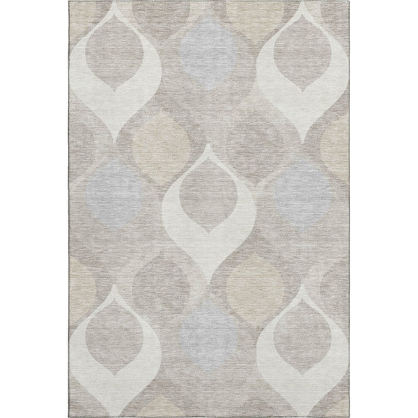 HomeRoots 10' X 14' Elegant Ivory Beige and Gray Ogee Area Rug – Washable, Stain-Resistant, UV Protected Design 663071