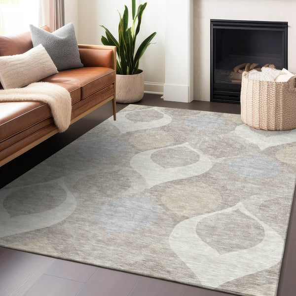 HomeRoots 10' X 14' Elegant Ivory Beige and Gray Ogee Area Rug – Washable, Stain-Resistant, UV Protected Design 663071