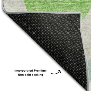 HomeRoots 8' Ogee Pattern Area Rug in Vibrant Lime Green, Blue & Ivory - Washable, UV Protected & Stain Resistant 663075